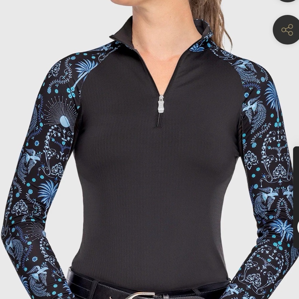 Elegant Black and Blue Floral Long Sleeve Top